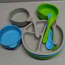 CHENGU 12 Pcs Silicone Bowl with Suction Set for Baby Toddler with Suction Plate, Spoon and Fork, Divided Design Baby Feeding Utensils Weaning Kit, Dishwasher and Microwave Safe (Bright Colors)