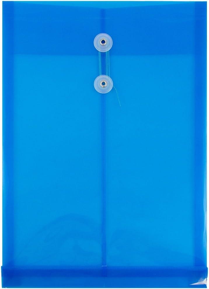 JAM PAPER Plastic Envelopes with Button & String Tie Closure - Legal Open End - 9 3/4 x 14 1/2 - Blue - 12/Pack
