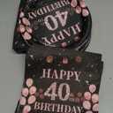 72 Pcs 40th Birthday Party Supplies Paper Plates and Napkins, Black Rose Gold 40th Birthday Plates Napkins Tableware Set for Girls Cheers to 40 Years Decorations, Serve 24