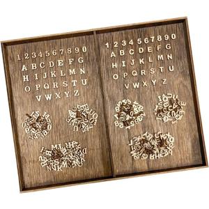 Quarter Inch 0.25 Inch 2142 Pieces Tiny Wooden Letters Unfinished Wood Numbers for Scrapbooking Crafts (with Two Fonts in Brown Tray)