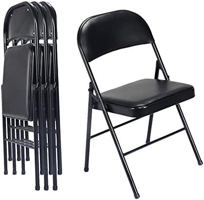 Black Folding Chairs with Padded Seats for Outdoor & Indoor, Portable Stackable Commercial Seat with Steel Frame for Events Office Wedding Party, 330lbs Capacity, 1 Pack