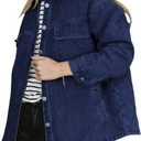 Dokotoo Denim Jacket for Women Fashion Solid Oversized Long Sleeve Button Down Shacket Jacket Coat with Pockets (Large, Navy Blue)