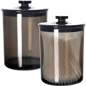 Youngever Black Plastic Apothecary Jars, Qtip Holder, Cotton Swab Holder, Bathroom Vanity Organizer for Cotton Balls, Cotton Pads, Qtips (2 Sets 15 Ounce)