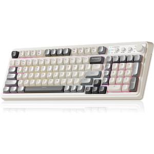 AULA Keyboard, Wireless Custom Computer Keyboards, Tri-Mode Bluetooth 5.0/2.4GHz/USB-C Cute Creamy Gaming Keyboard with Number Pad, RGB Backlit Media Knob Programmable Keybaord for PC Gamer - White