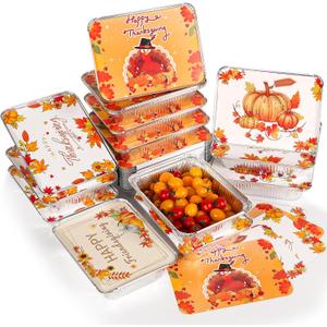 Thanksgiving Aluminum Food Containers With Lids - 48 PCS Disposable Turkey Tin Foil Pans for Leftovers and Party Supplies