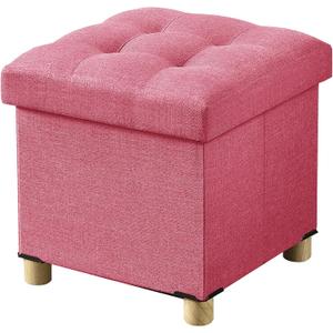 BRIAN & DANY 15 Inches Ottoman with Storage, Square Small Storage Ottoman Foot Rest with Legs, Ottomans Foot Stool for Dorm, Living Room, Entryway (Hot Pink)