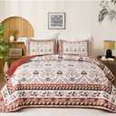 DJY Queen Size Quilt Sets, Burgundy Floral Quilt Set Queen 3 Pieces Red Boho Bedspread Coverlet Set with 2 Pillowcases Soft Lightweight Microfiber Bedding for All Season (96"x90")