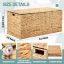 Wonderjune 42 x 20 x 18.5'' Water Hyacinth Wicker Storage Trunk with Metal Frame, Heavy Duty Storage Chest with Lid Large Rattan Basket for Blankets, Seasonal Clothes, Extra Bedding (Natural,Flat Lid)