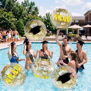 Gold 10 Pcs 16 Inch 2026 Graduation Beach Balls Pool Floats Inflatable Grad Beach Ball Congrats Sign Bulk Prep for Grad Class of 2026 Swimming Pool Graduation Party Supplies Favors