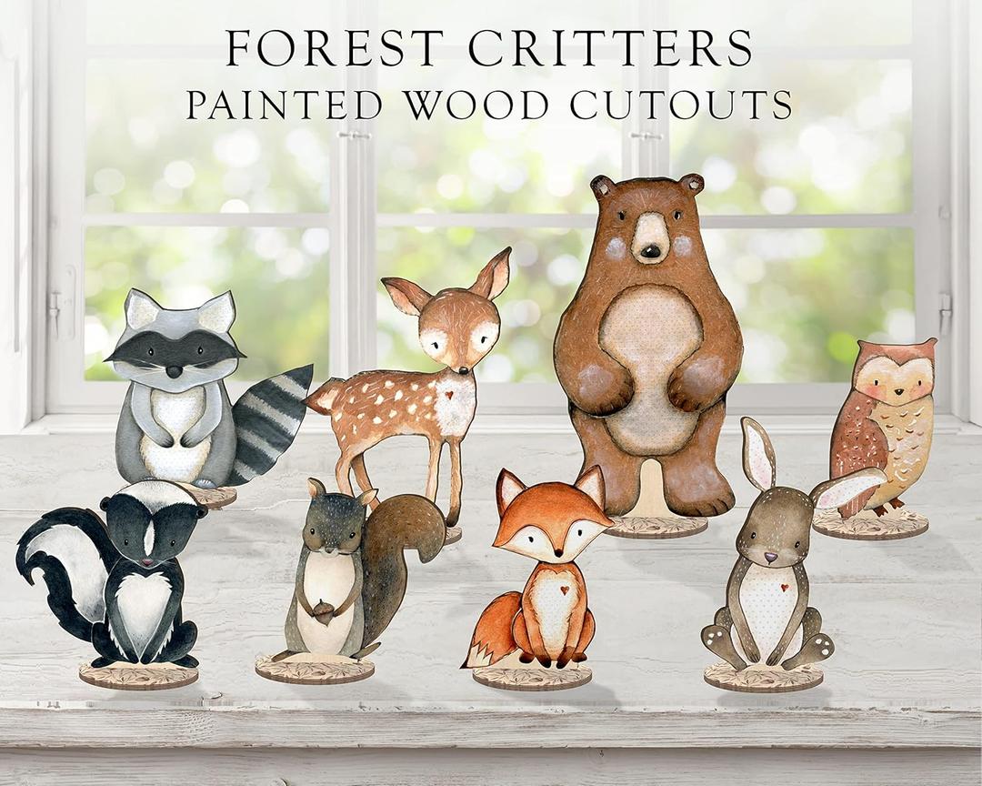 12Pcs Woodland Animals Table Centerpieces, Woodland Baby Shower Decorations, Forest Wild Animal Cutout Shapes for Creatures Baby Shower Table Decorations, Wood