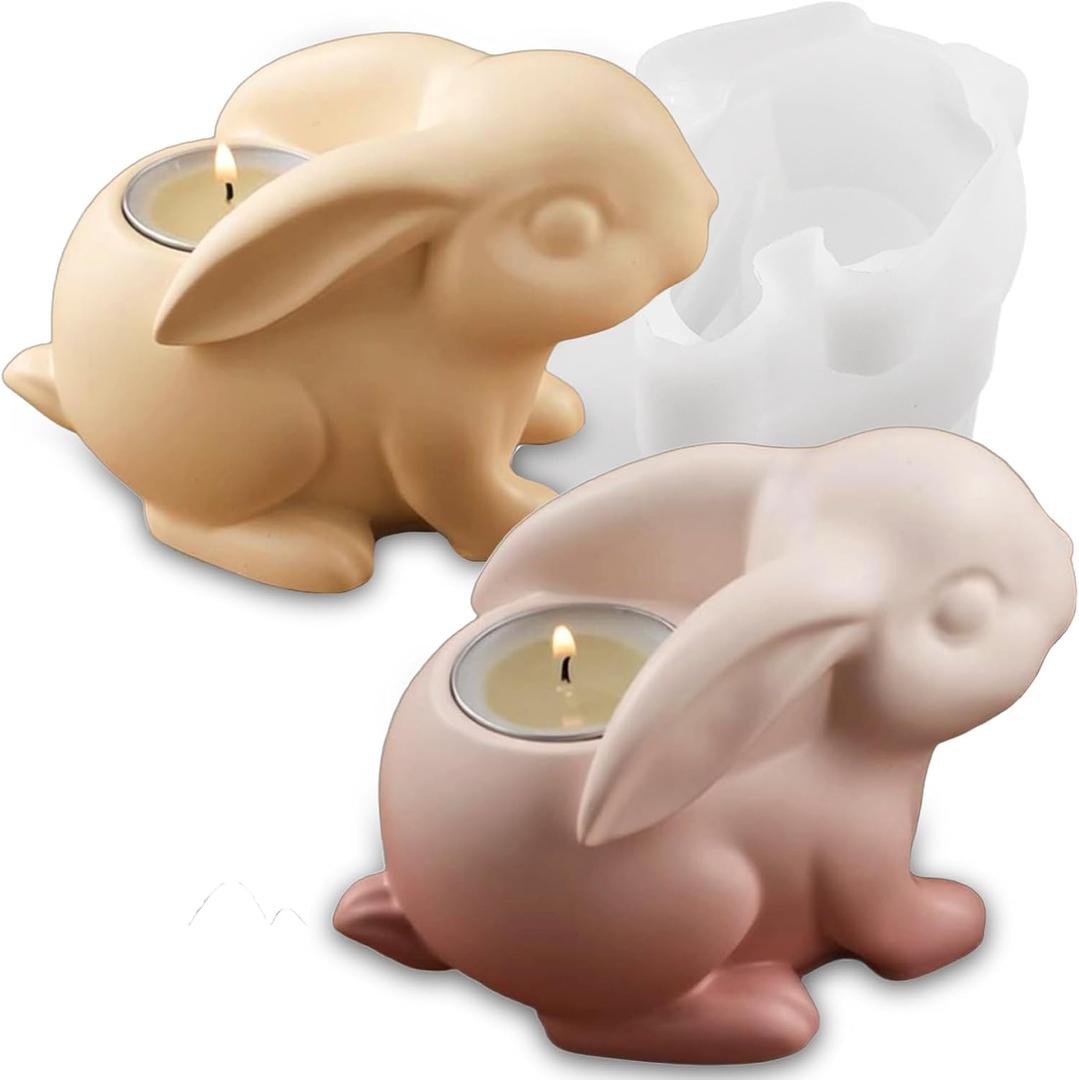 Wehous Cute Animal Tealight Candle Holder Mold, 3D Rabbit Resin Concrete Silicone Molds, Unique Bunny Jewelry Trinket Container Storage Mold for Epoxy Casting, DIY Art Craft Easter Home Decor (Rabbit)