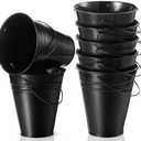 Sadnyy 4 Pack Metal Galvanized Bucket with Handle 5" Metal Buckets and Pails, Party Container Table Centerpiece for Christmas Halloween Candy Vase(Black)