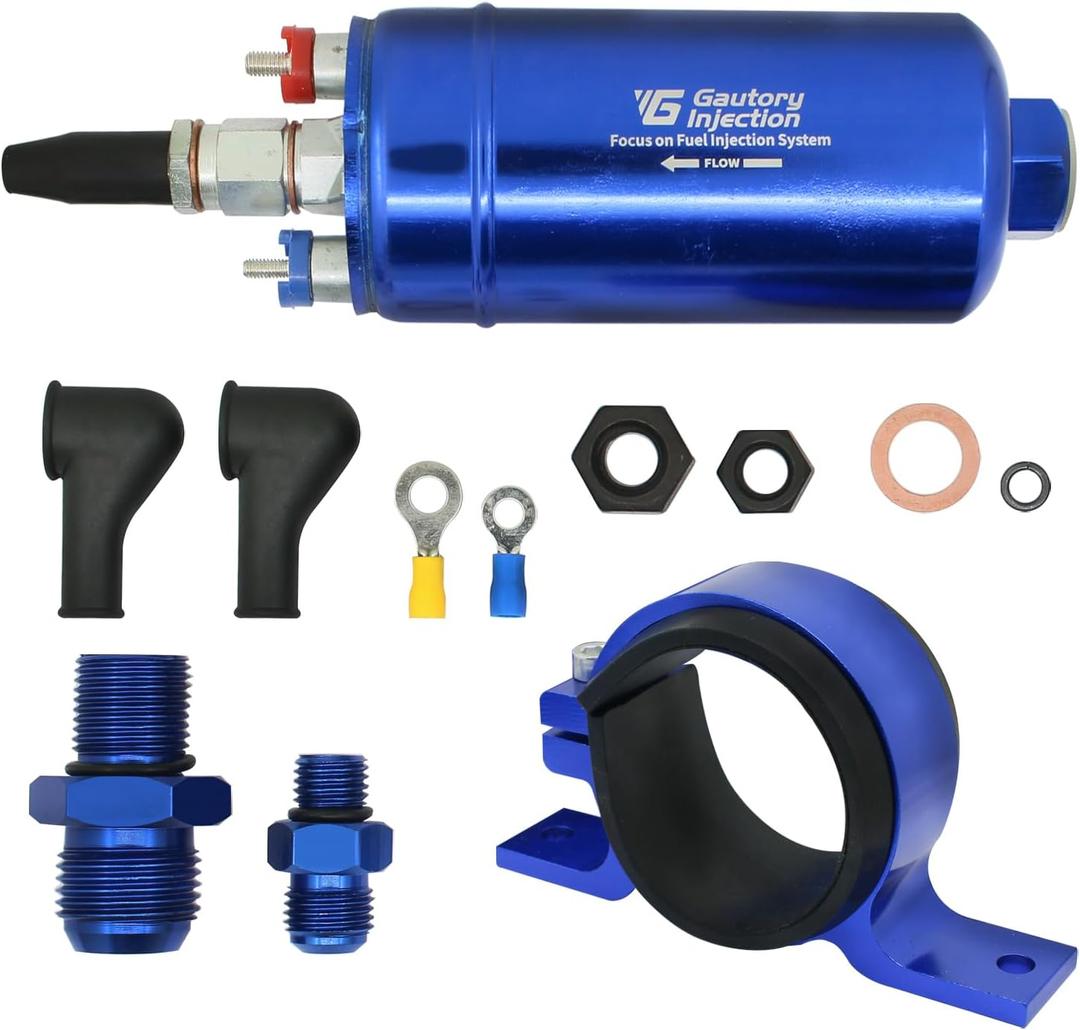 Universal External Inline Electric Fuel Pump High Flow 300LPH 12V with Mounting Bracket Clamp Blue