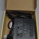 JACKYLED Alarm Clock with 4 USB Chargers Power Strip 3 Outlets 1700J Surge Protector Nightstand Dimmable Digital Clock with Dual Alarm and Snooze Function for Bedroom, Full Screen LED Display (Black)