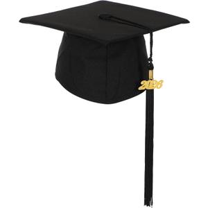 2 x Unisex Matte Preschool and Kindergarten Graduation Cap with Year Charm Tassel (One Size, Black)