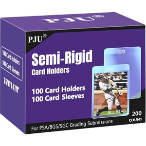 100ct Semi Rigid Card Holders & 100ct Card Sleeves for PSA, SGC, BGS, CSG Graded Card Submissions, Semi Rigid Baseball Cards Sleeves Protectors, PSA Graded Trading Cards Sleeve
