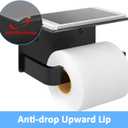 Toilet Paper Holder with Phone Shelf, Matte Black Toilet Paper Holder Wall Mount, Rustproof Stainless Steel Bathroom Storage (Metal)