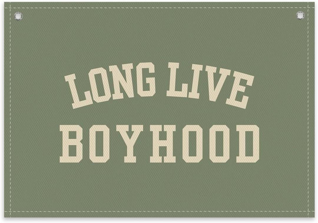 Long Live Boyhood Boys Room Decor - Linen Nursery Banner for Toddler Room Decoration, Farmhouse Kids Wall Hanging, Canvas Banner Flag for Baby Shower, Birthday Gift - A04