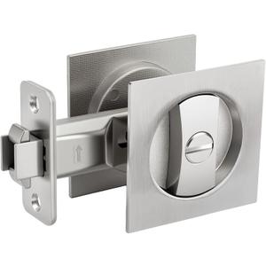 goldenwarm Brushed Nickel Square Pocket Door Lock, Pocket Door Hardware for 2-1/8'' Round Bore Hole, Pocket Door Handles Fit 1-1/4'' to 2'' Thickness Sliding Door 2-3/8'' Latch 1 Pack