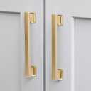 20 Pack Square Brushed Gold Cabinet Pulls, 5 Inch(128mm) Hole Centers Gold Cabinet Handles Hardware for Kitchen Cupboard Closet Bathroom Dresser Drawer, Solid Zinc Alloy