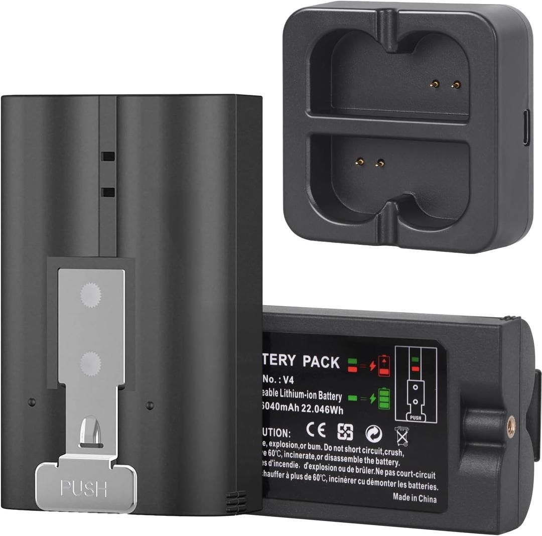Ring Battery 2 Pack with Charger Station, 6040mAh Rechargeable Replacement Battery V4 for Ring-Video Doorbell 2/3/3plus/4, Stick Up Cam and Spotlight Cam (2 Pack Battery with Black Dock)