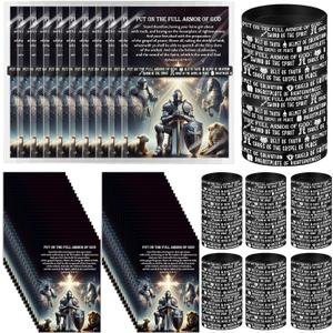 Wavwavw 60 Sets Put on The Full Armor of God Gifts Bulk Christian Pastor Bible Verse Wristband Bracelets Bookmarks Templar Knight Religious Supplies for Sunday School (Black)