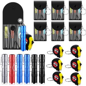 18 Pcs Mini Screwdriver Tape Measure Keychains LED Flashlights Keychain Set Christmas Stocking Stuffers Bulk Adult Pinata Stuffers Tool Party Favors Neighbor Gifts for Men, No Batteries Included