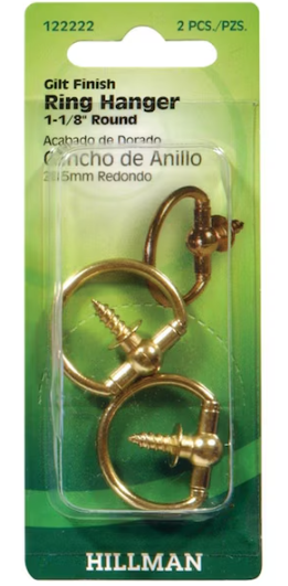 Set of 2 (OOK 10 lb. Brass-Plated Steel Picture/Mirror Hanging Hooks (Pack of 4) 533020  and  Aceds 1.12 in. Ring Hanger Antique Brass )