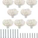 8 Pcs Ivory White Cabinet Pulls Knobs, Vintage Rose Flower Kitchen Drawer Pulls for Door Kitchen Drawer Dresser Wardrobe Cupboard Gold Line