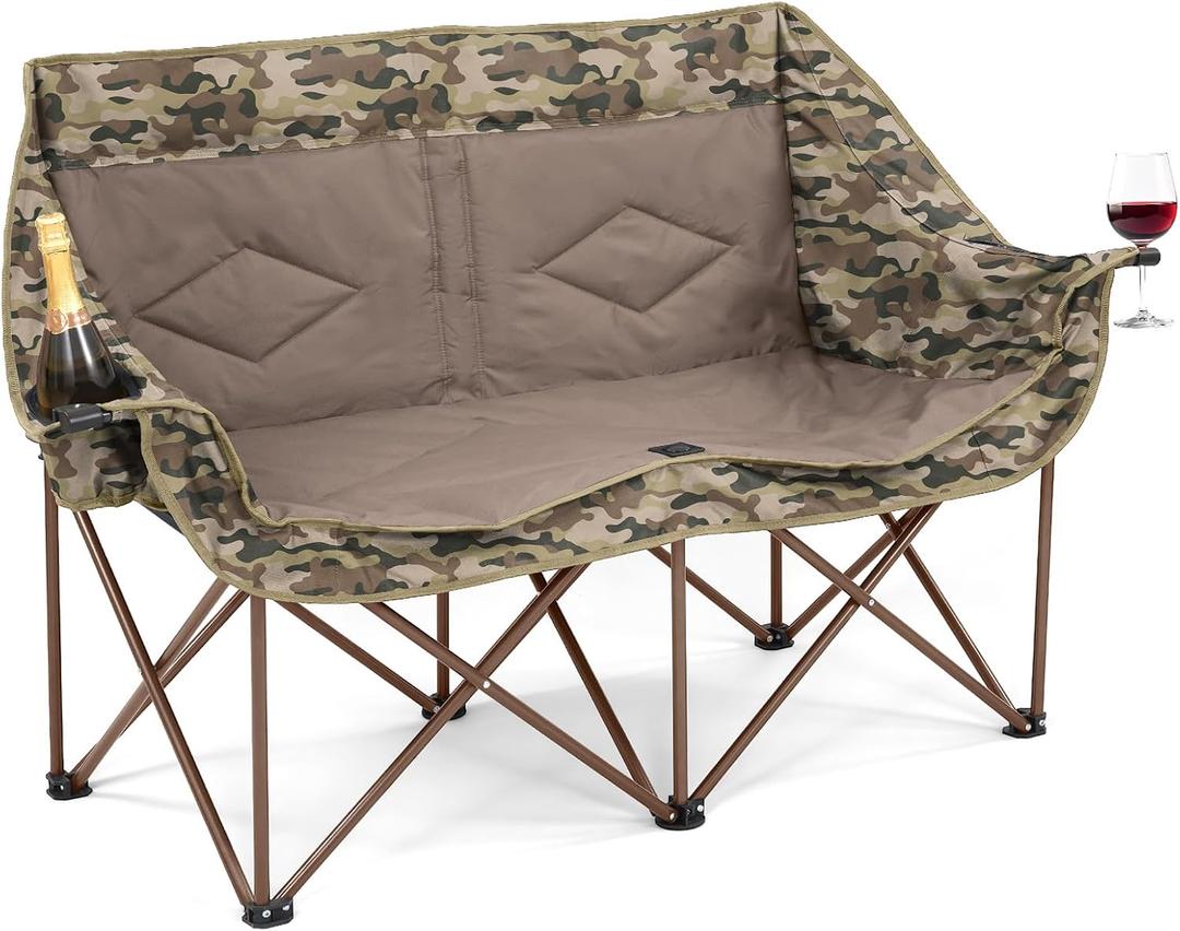 Oversized Double Camping Chairs for Adults, 2 Person Camping Chair, Green, Non-Heating