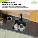 Black Kitchen And Bar Sink, 15x17 Inch Stainless Steel Drop In Kitchen Sink Modern Single Bowl Topmount Bar Sink Combo-Silicon Mat,Drain Strainer Set Compatibility With Various Kitchen & Bar Style, 15x17x9 inches