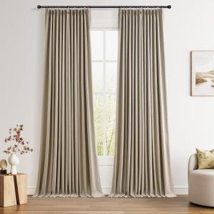 Pinch Pleated 100% Blackout Linen Curtains 120 Inch Long Insulated Thermal Soundproof Full Blackout Drapes for Bedroom Living Room Darkening Extra Long Oatmeal Pinch Pleat Linen Curtains 40x120