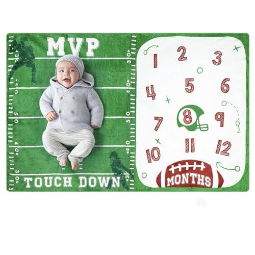 Football Baby Monthly Milestone Blanket Sports Month Blankets Growth Chart Nursery Swaddling Blankets Gift Ideas for Newborn Baby Shower Photography Background Prop Soft Plush