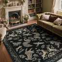 Moynesa Vintage Black Living Room Rug, 8x10 Washable Area Rugs for Dining Room Under Kitchen Table, Bedroom, Oriental Low Pile Stain Resistant Non Slip Boho Large Carpet (8x10 Black)