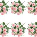 6-Pack Light Pink Silk Rose Bouquets, 60 Roses Artificial Flowers Heads with Faux Baby's Breath Stems Leaves, Fake Roses for Wedding Bouquets, Centerpieces & Home Table Dcor