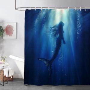 Underwater Shower Curtain, Mermaid Ocean Shower Curtain Set with 12 Hooks,Waterproof Polyester Fabric Bathroom Decor Gifts 72x72 Inch