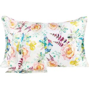 MANSPHIL Pink Blue Floral Silk Pillowcase King, Reversible Satin Pillow Cases for Hair and Skin Envelope Closure, 22 Momme 6A Grade 100% Silk, 20"x36"