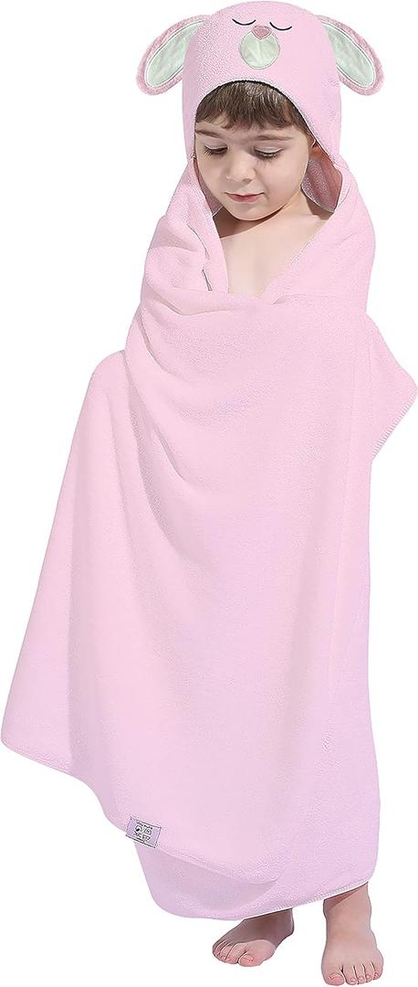 HIPHOP PANDA Hooded Towel for Kids - Viscose Derived from Bamboo, 30 X 50 INCH Large Size for 3-10 Yrs - Premium Kids Bath Towel Beach Towels Wrap for Girls, Boys, Pink Rabbit