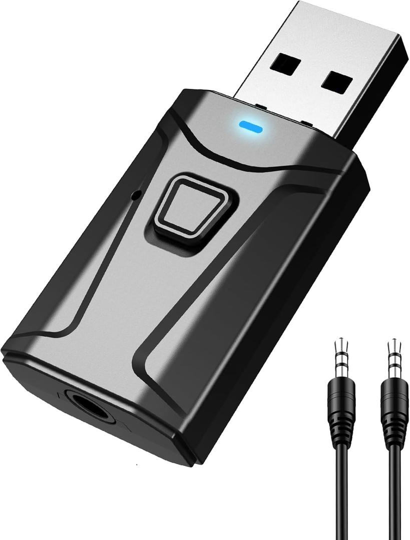 Tsnam USB Bluetooth Adapter for Car, Bluetooth Transmitter Receiver Plug & Play, 3.5mm AUX Wireless Audio Adapter for TV, Headphone, PC, Stereo