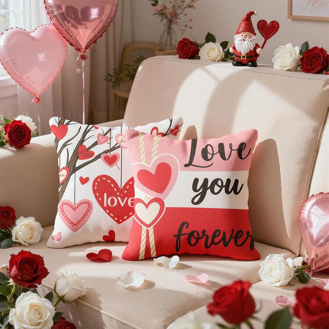 OHOME Valentines Day Decorations -Valentine's Pillows Covers 18x18 Inch Heart Throw Pillows - Valentines Decor Party Favors Supplies Accessories Indoor Outdoor for Galentines Day Home Couch Office (Red)
