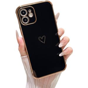 ZTOFERA Designed for iPhone 11 6.1 inch Case,Cute Plating Edge Love Hearts Pattern with Camera Lens Protection Phone Cover for Girls Women,Black