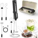 AMOSA Milk Frother Handheld with Stand, Rechargeable Frother with 3 Speeds & 3 Heads, Travel Frother with Case, Coffee Mixer for Latte, Milk, Cream, Egg, Coffee, Cappuccino