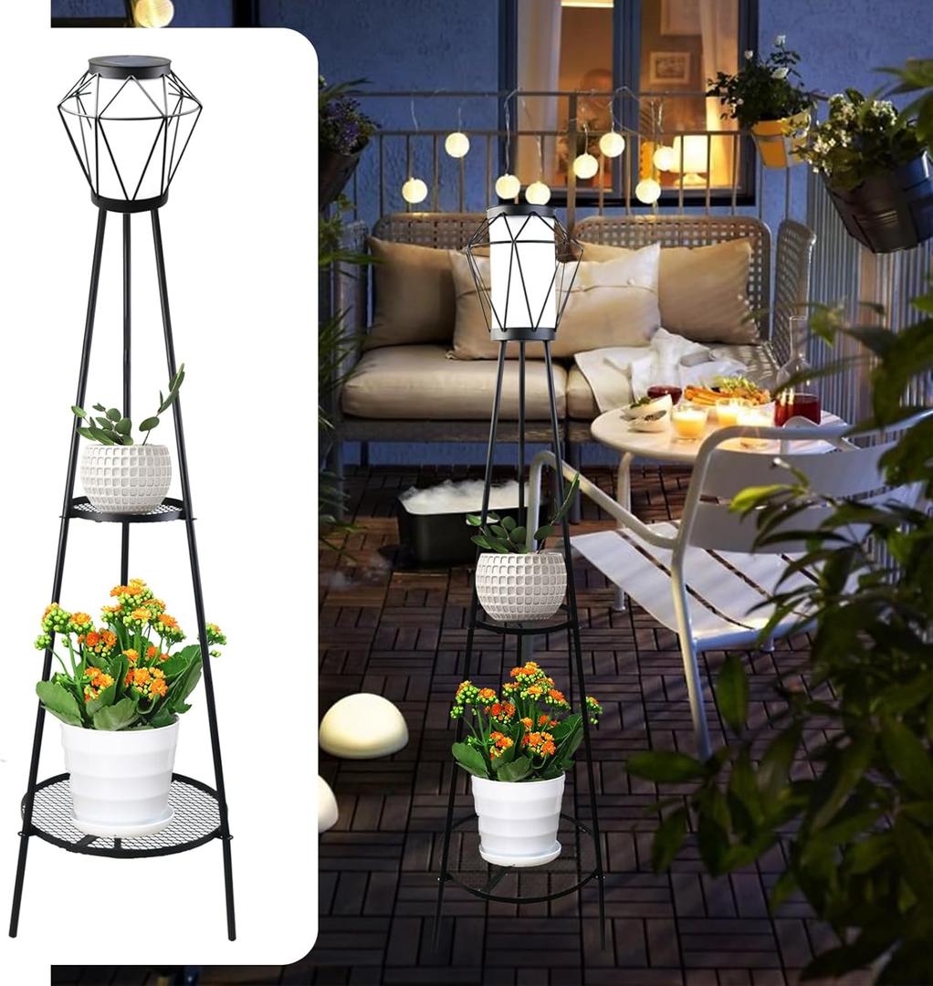 TOOTOO STAR 2 Pack Solar Outdoor Lights, 48" High Solar Floor Lamp, with Plant Holder for Garden Patio Deck Porch Outdoor Decoration (48''- Double layers)