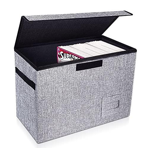 Leffis Comic Book Storage, Box 15.5" X 7.5" X 11.3", Collapsible Comic Short Box with Lids Holds 150 Comics Heavy Duty Comic Book Bin Container (1 pack, grey)
