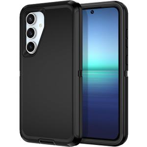 I-HONVA for Samsung Galaxy S24 FE 5G Case Shockproof Dust/Drop Proof 3-Layer Full Body Protection [Without Screen Protector] Rugged Heavy Duty Cover Case for Galaxy S24 FE 5G,Black