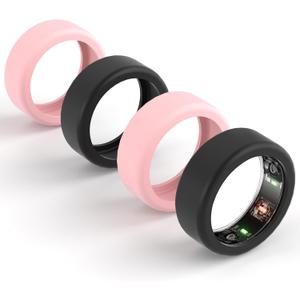 4 Pack Rings Protector Compatible with Oura Ring Gen 4/Oura Gen 3/Ultrahuman Ring Cover, Silicone Rings Cover Working Out Accessories Men Women-2Black+1Clear+1Pink-S for Size 5 6 7 8 9 10