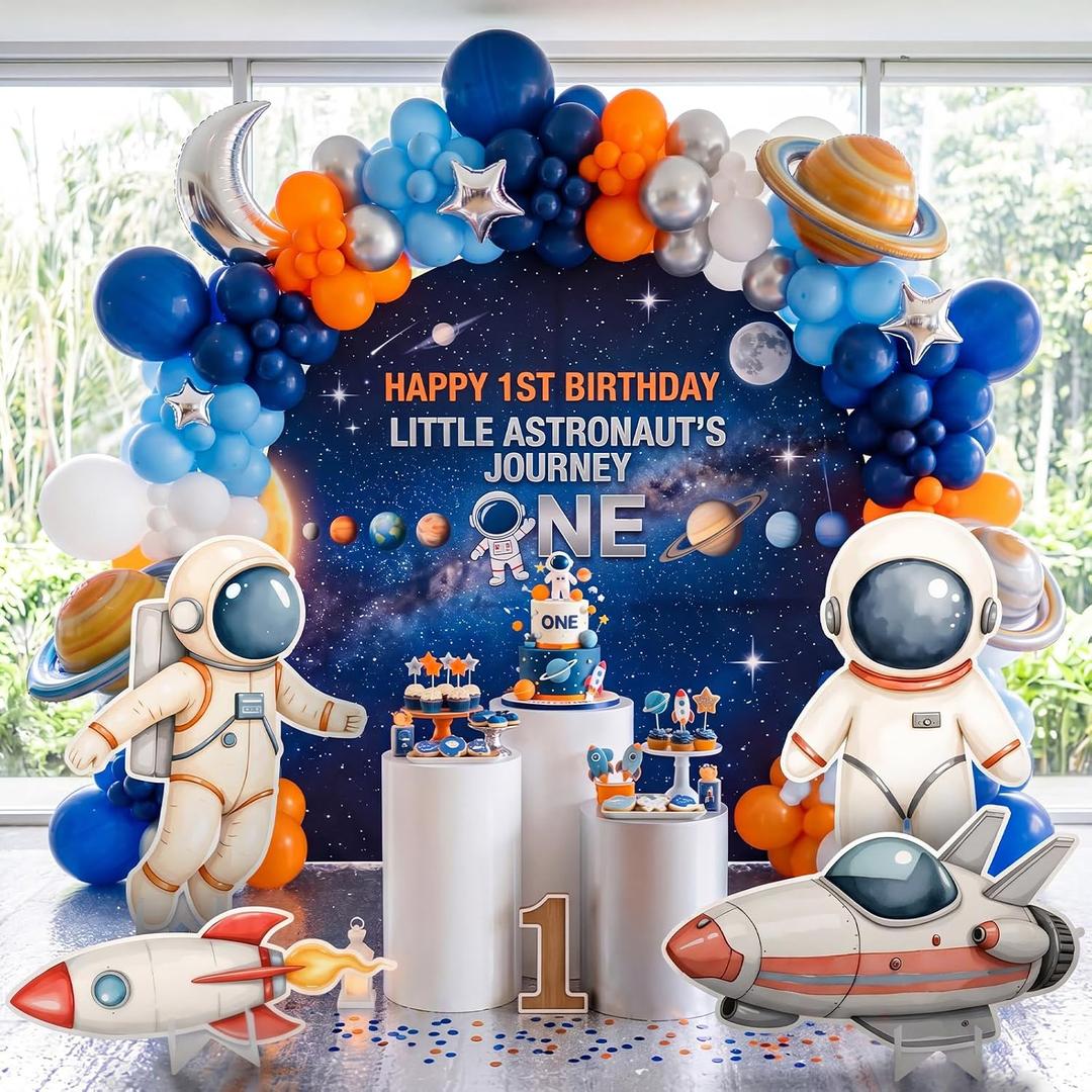 Honoson 4 Pcs Large 20" x 30" Outer Space Astronaut Cardboard Cutouts, Space Theme Party Decoration Rocket Ship Backdrop Standup for Baby Shower Birthday Party Supplies Classroom Photo Booth Prop Sign