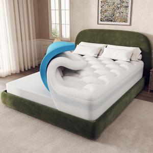OhGeni Cooling 4 inch Dual Layer Queen Mattress Topper, 2 inch Gel Memory Foam, 2 inch Down Alternative Pillow Top Pad, Mattresses Cover for Bed, Medium Support, Fits 6-19 Deep Pocket