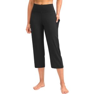 G Gradual Capri Pants for Women High Waist Workout Yoga Pants with Pockets Tummy Control Leggings Crop Straight (Black, M)