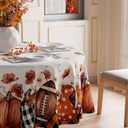 XCHI Fall Pumpkin Love Heart Football Maple Leaves Tablecloth Round Washable Table Covers for Home Party Decorations 70x70 Inch